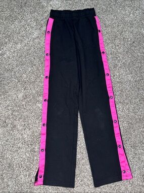 Girls Black Joggers with Pink Snap Side Stripes